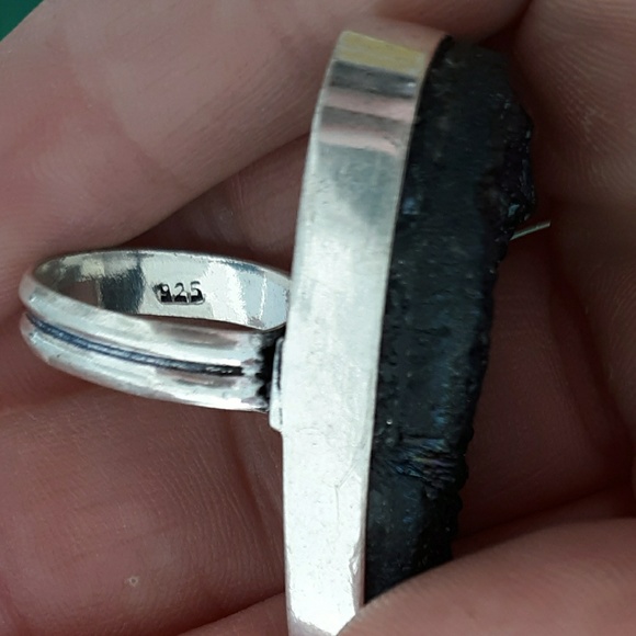 New Titanium Druzy 925 Silver Statement Ring. - Picture 8 of 8